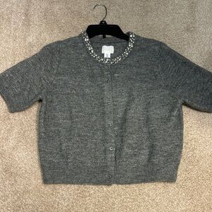 H&M Gray Cardigan with Embellished Collar